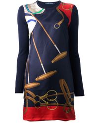 Ralph Lauren Equestrian Print Sweater Dress in Blue | Lyst