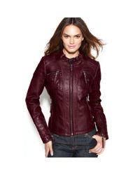 michael kors leather jacket red