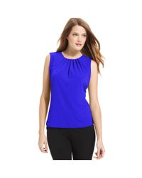 calvin klein blouse sleeveless pleated neck electric