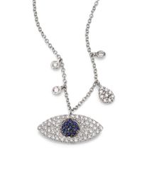Meira T | Diamond & 14k White Gold Eye Eye Pendant Necklace | Lyst