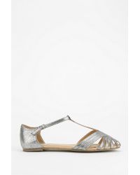 silver t strap flats
