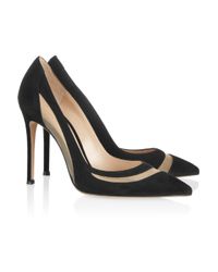 Gianvito Rossi Mesh-Paneled Suede Pumps in Black | Lyst