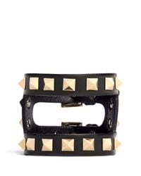Valentino | Black 'rockstud' Cutout Leather Bracelet | Lyst
