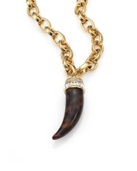 Michael Kors | Metallic Tortoiseprint Horn Pendant Necklace | Lyst