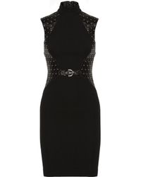 Versace Crew Neck Sleeveless Dress With Front Embellish in Black - Lyst