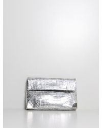 Golden Lane - Metallic Croc Duo Clutch Silver - Lyst