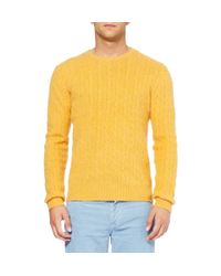 Hartford Cable Knit Shetland Wool Sweater in Yellow for Men - Lyst