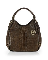 MICHAEL Michael Kors Bedford Python-embossed Leather Tote in Brown | Lyst
