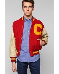 red and yellow varsity jacket