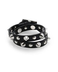 Saint Laurent | Black Studded Double Wrap Leather Bracelet | Lyst