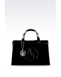 Armani Jeans | Black Bauletto Bag In Faux Patent Leather With Charm | Lyst