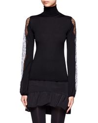 Emilio Pucci Lace Sleeve Turtleneck Sweater in Black - Lyst