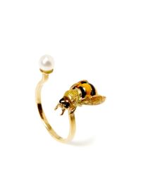 Delfina Delettrez | Metallic Gold Pearl and Enamel Bee Cuff Ring | Lyst