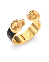 Alexander McQueen | Metallic Leather-Inset Double Skull Cuff Bracelet | Lyst