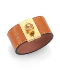 Alexander McQueen | Metallic Crystal & Grain Leather Gated Skull Cuff Bracelet | Lyst