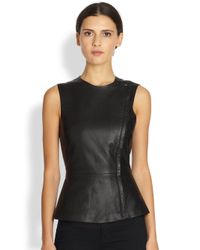 Theory Kuvana Prudential Leather Peplum Top in Black - Lyst