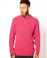 ASOS Soulland Cable Knit Sweater in Pink for Men - Lyst