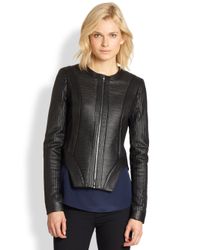 BCBGMAXAZRIA Ribbed Paneled Faux Leather Jacket in Black - Lyst