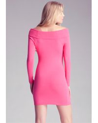Bebe Off Shoulder Sweater Dress in Rose (Pink) - Lyst