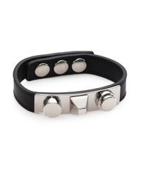 Saint Laurent | Black Classic 3 Clous Studded Leather Bracelet/silvertone | Lyst