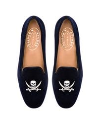 Stubbs & Wootton - Blue Skull Loafer in Navy Velvet - Lyst