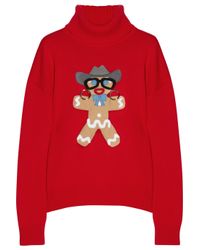 Moschino Red Appliquéd Wool Turtleneck Sweater