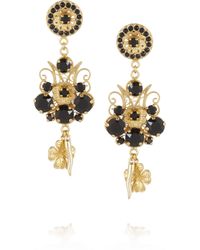 Dolce & Gabbana Metallic Pizzo Nero Goldplated Swarovski Crystal Clip Earrings