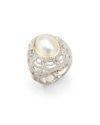Judith Ripka | Metallic 14mm White Mabe Pearl Sterling Silver 18k Yellow Gold Ring | Lyst