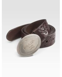 Prada | Brown Cuoio Print Leather Belt for Men | Lyst