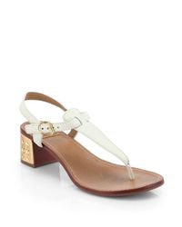 Lyst - Tory Burch Audra Logo Heel Leather Sandals in Natural