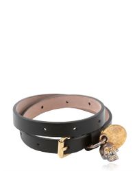 Alexander McQueen | Black Leather Swarovski Skull Bracelet for Men | Lyst