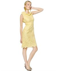 Dolce & Gabbana Yellow Ruffled Cordonetto Cotton Lace Dress