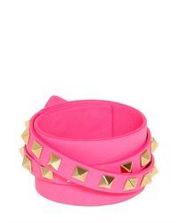 Valentino | Pink Rockstud Leather Cuff Bracelet | Lyst