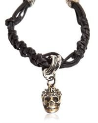 John Richmond | Black Metallic Skull Woven Leather Bracelet for Men | Lyst
