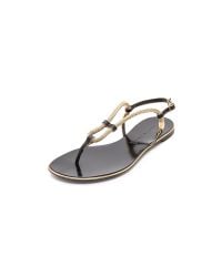 Casadei Flat Sandals - Black/gold | Lyst