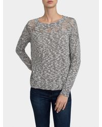 White + Warren - Black Ladder Stitch Open Crewneck - Lyst