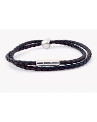 Tateossian - Double Strand Black And Brown Leather Scoubidou Bracelet With Silver Nugget for Men - Lyst