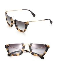 Miu Miu | Brown Semi-rim 50mm Square Sunglasses | Lyst