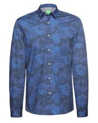 BOSS Green Blue 'bersh' | Slim Fit, Stretch Cotton Button Down Shirt for men