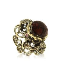 Alcozer & J - Multicolor Baroque Golden Brass With Fum Crystal And Micropearls Ring - Lyst