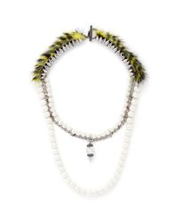 Venna | White Faux Fur Resin Pearl Marble Bead Pendant Necklace | Lyst