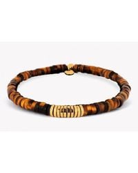 Tateossian - Brown Bamboo Bracelet With Tiger Eye And Yellow Gold Plated Silver Discs for Men - Lyst