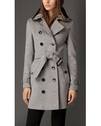 Burberry Wool Cashmere Trench Coat With Rabbit Topcollar in Pale Grey ...