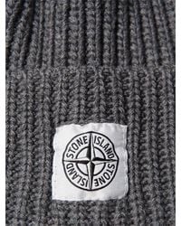 Stone Island | Gray Ribbed Wool & Cashmere Blend Beanie Hat for Men | Lyst