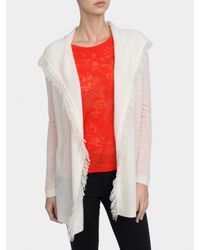 White + Warren | White Cashmere Fringe Hooded Cardigan | Lyst
