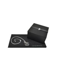 Emporio Armani - Metallic Sterling Silver And Crystals Logo Pendant Necklace - Lyst