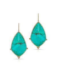 Anne Sisteron - Metallic 14kt Yellow Gold Turquoise Diamond Free Shape Earrings - Lyst