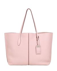 large pink leather tote