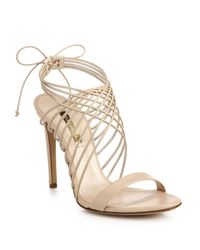 Casadei Criss-Cross Leather Ankle-Tie Sandals in Beige (Natural) - Lyst