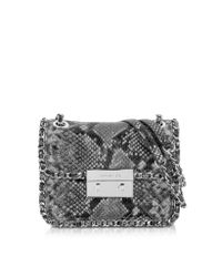 Michael Kors - Gray Carine Steel Grey Quilted Embossed Python Leather Medium Shoulder Bag - Lyst